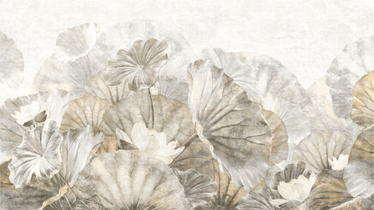 Muted Lotus Leaf Botanical Mural