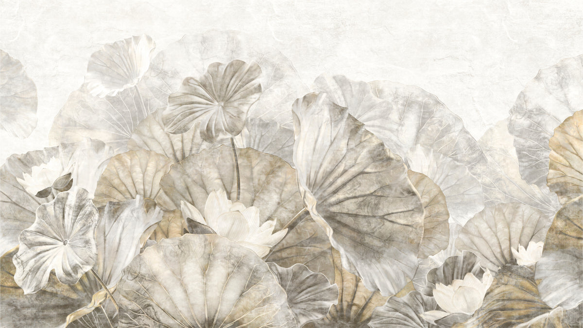 Muted Lotus Leaf Botanical Mural in your room