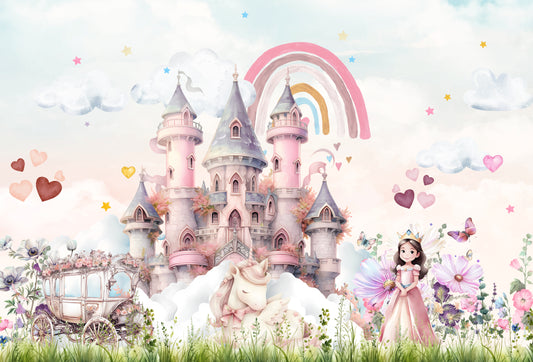 Princess Castle Unicorn Rainbow Wallpaper