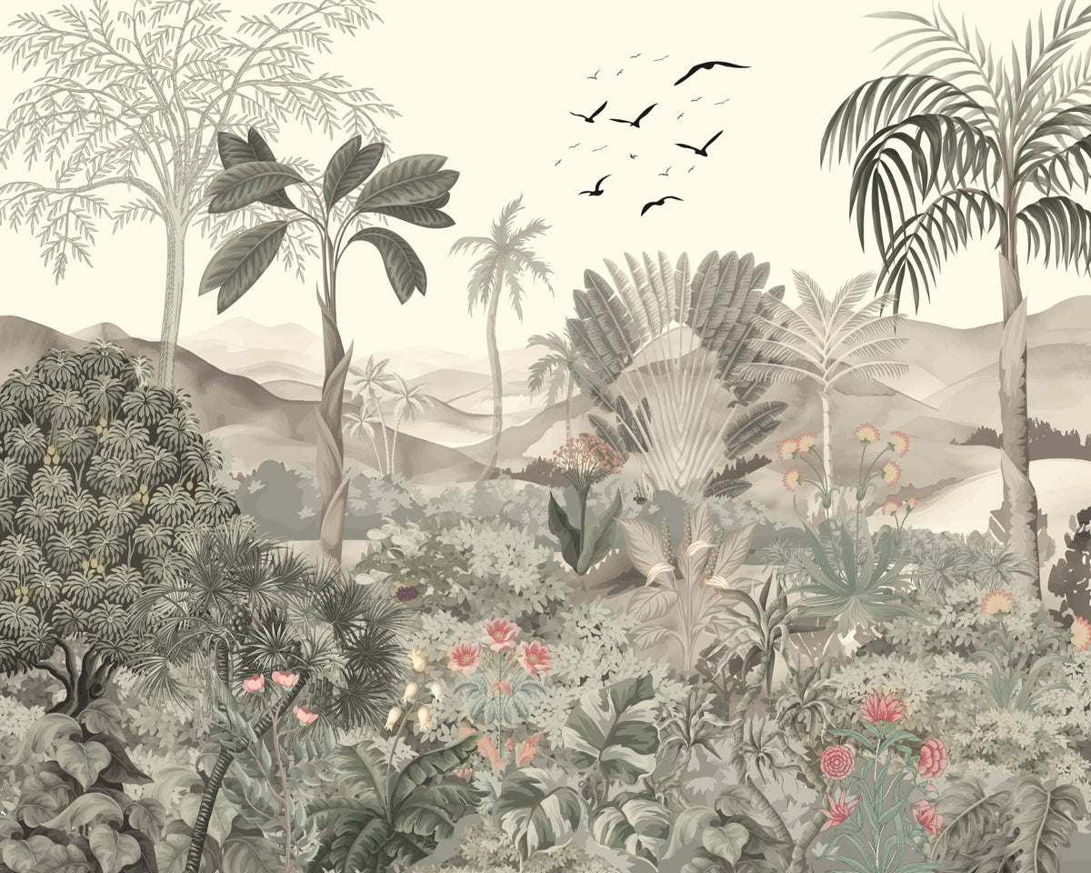Tropical Jungle Mural with Palm Trees in your room — zoomed