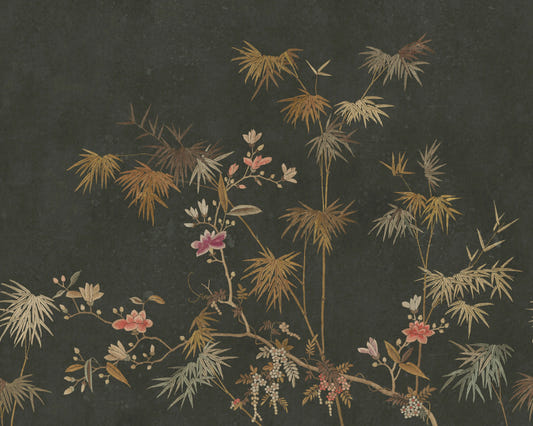 Golden Bamboo Flower Wall Mural