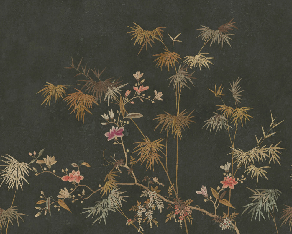Golden Bamboo Flower Wall Mural in your room — zoomed