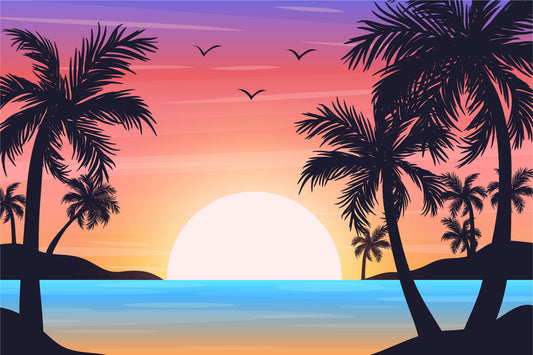 Tropical Beach Sunset Palm Wallpaper