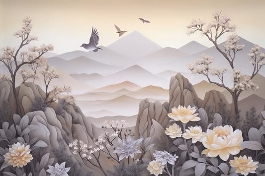 Elegant 3D Floral Landscape Wallpaper