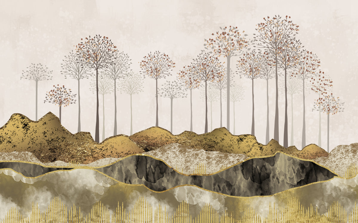 3D Modern Abstract Forest Wallpaper in your room — zoomed