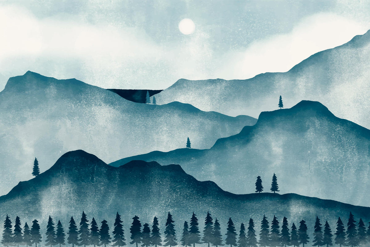 Watercolor Mountain Forest Wallpaper in your room