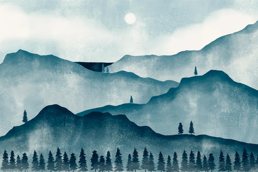 Watercolor Mountain Forest Wallpaper