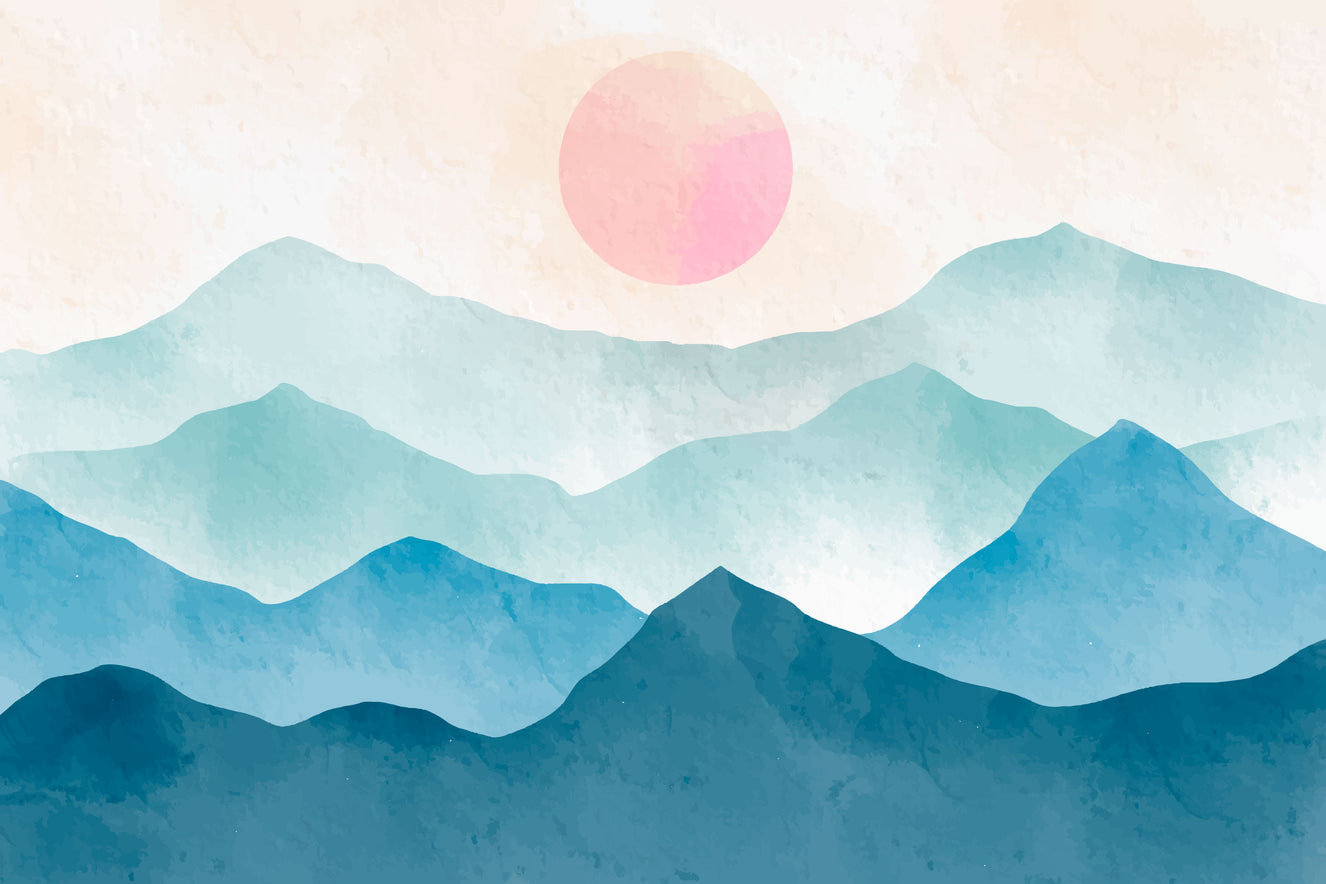 Watercolor Mountain Sunrise Wallpaper