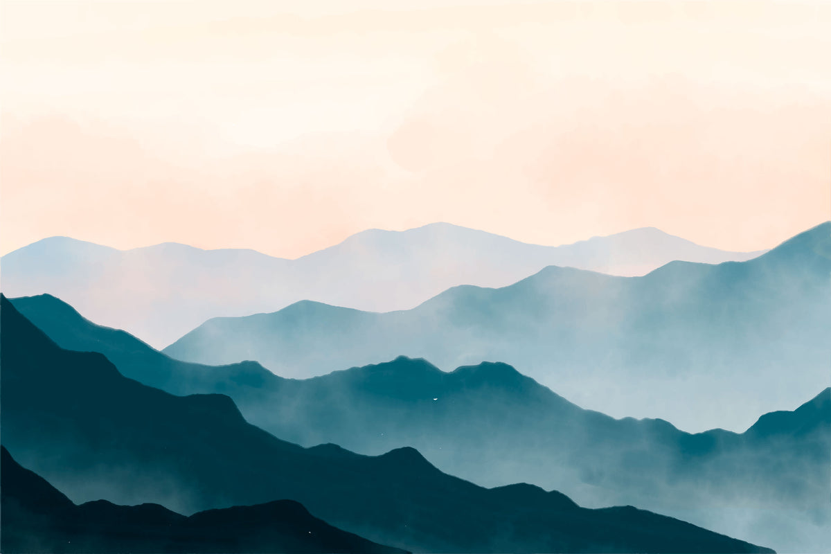 Watercolor Mountain Landscape Wallpaper in your room