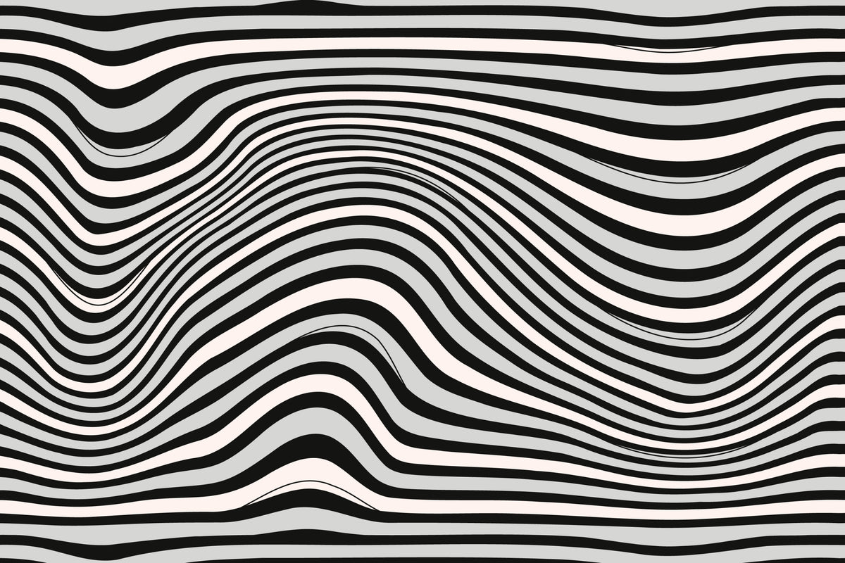 Black & White Wavy Illusion Wallpaper in your room — zoomed