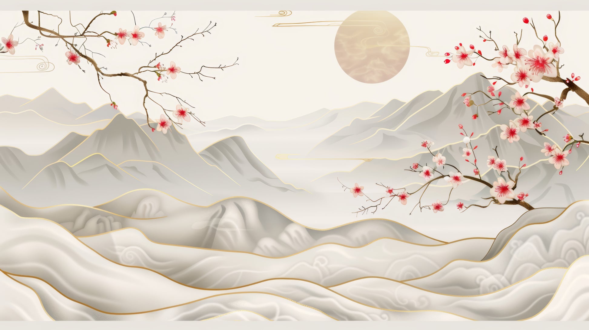 Luxury Oriental Cherry Blossom Wallpaper