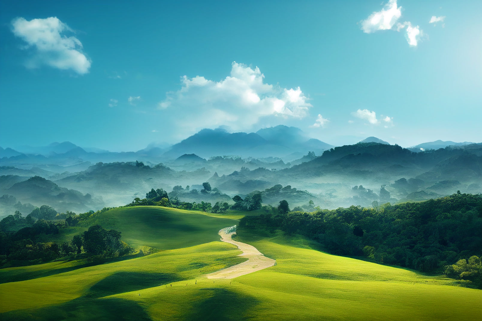 Misty Green Hills Landscape Wallpaper