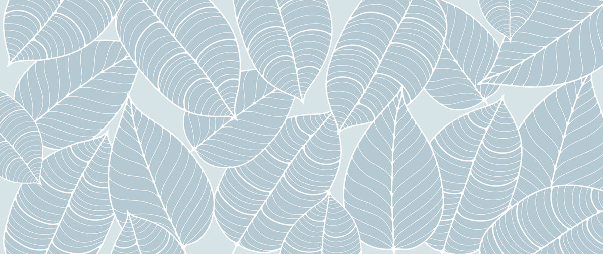 Soft Blue Leaf Pattern Wallpaper in your room — zoomed