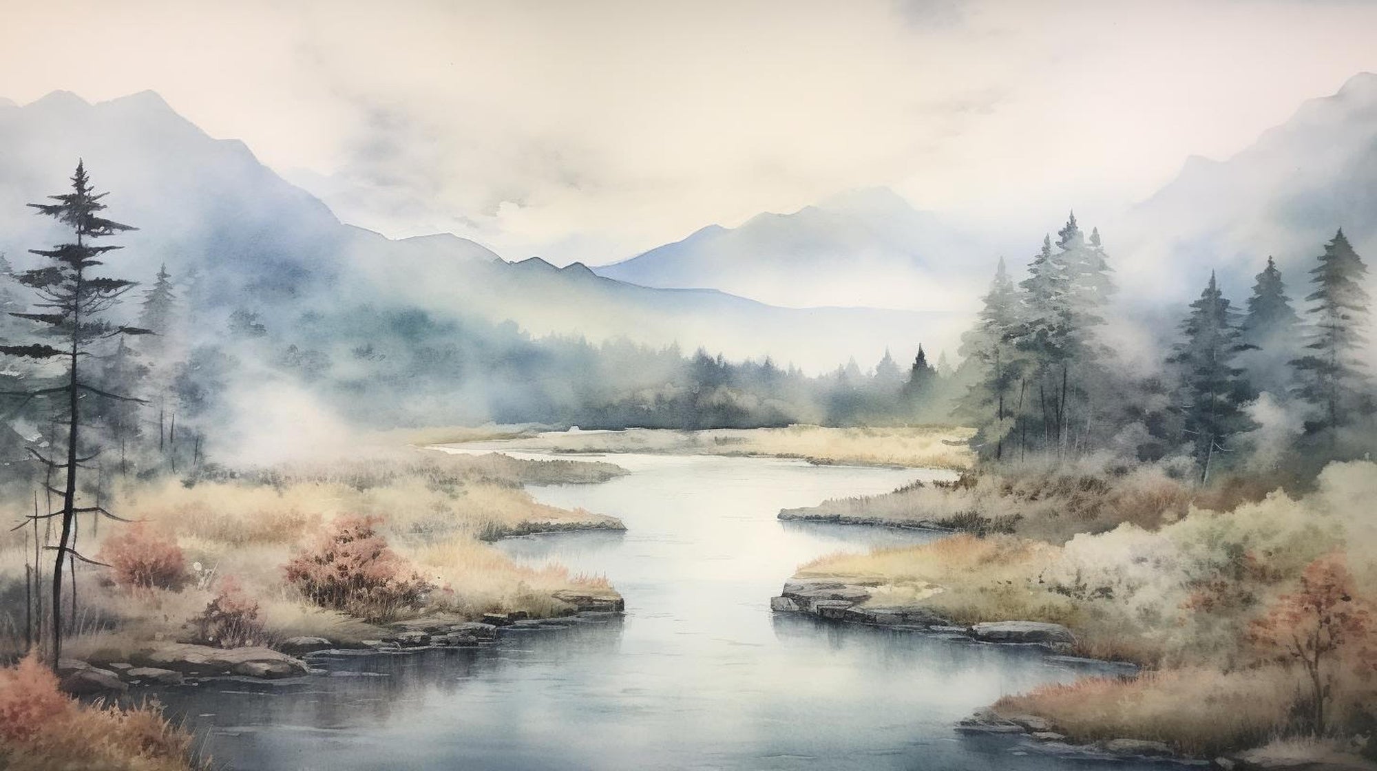 Misty Mountain River Wallpaper