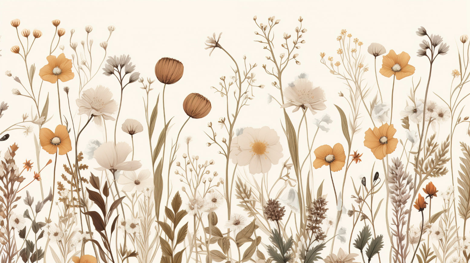 Earthy Wildflower Pattern Wallpaper
