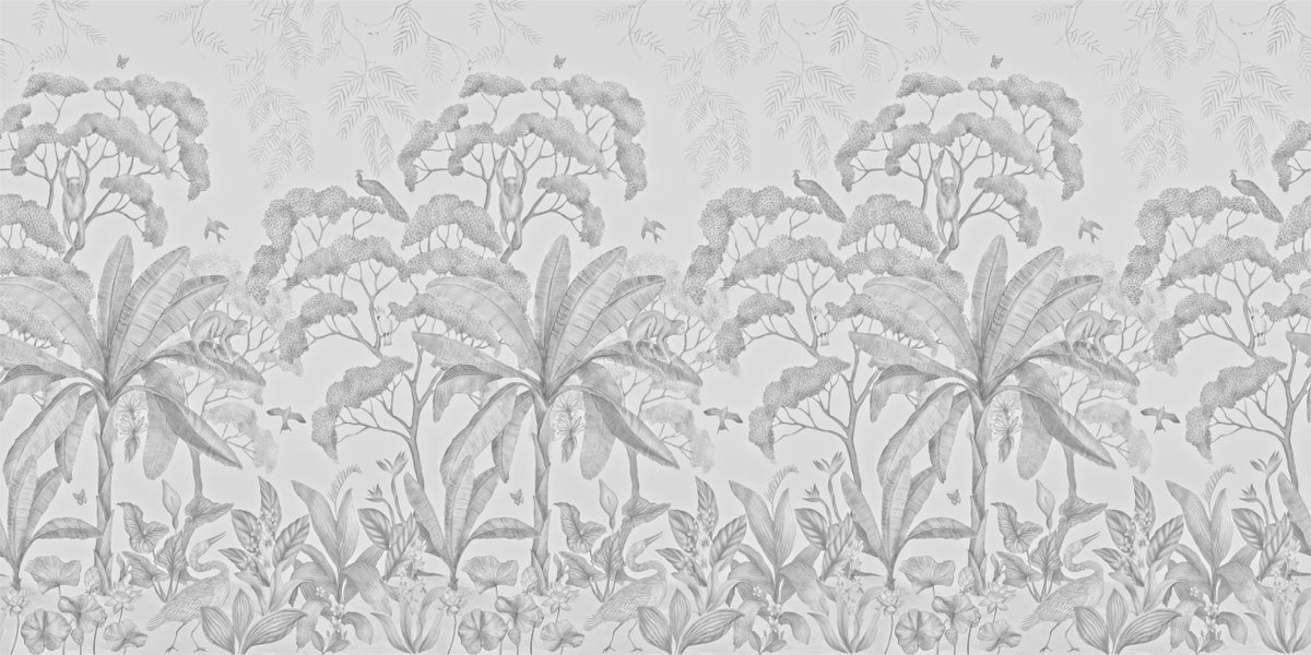 Grayscale Tropical Forest Wall Mural in your room