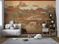 Hand-painted Chinese palace wall design
