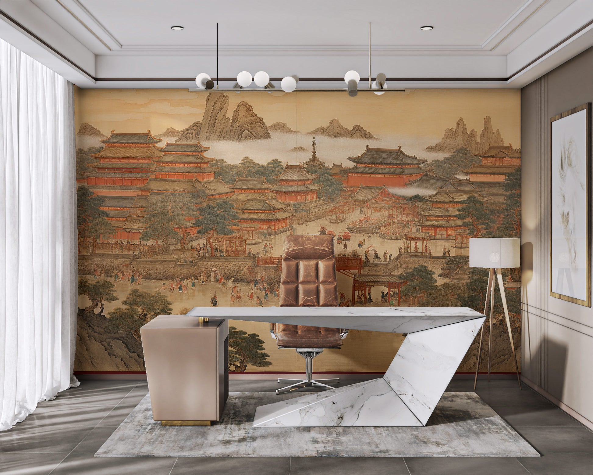 Ancient Chinese architecture wall mural
