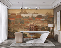 Ancient Chinese architecture wall mural

