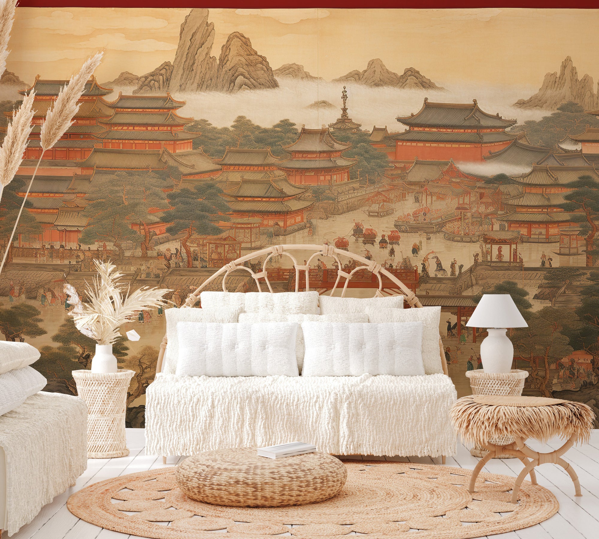 Imperial Chinese palace with red pagodas
