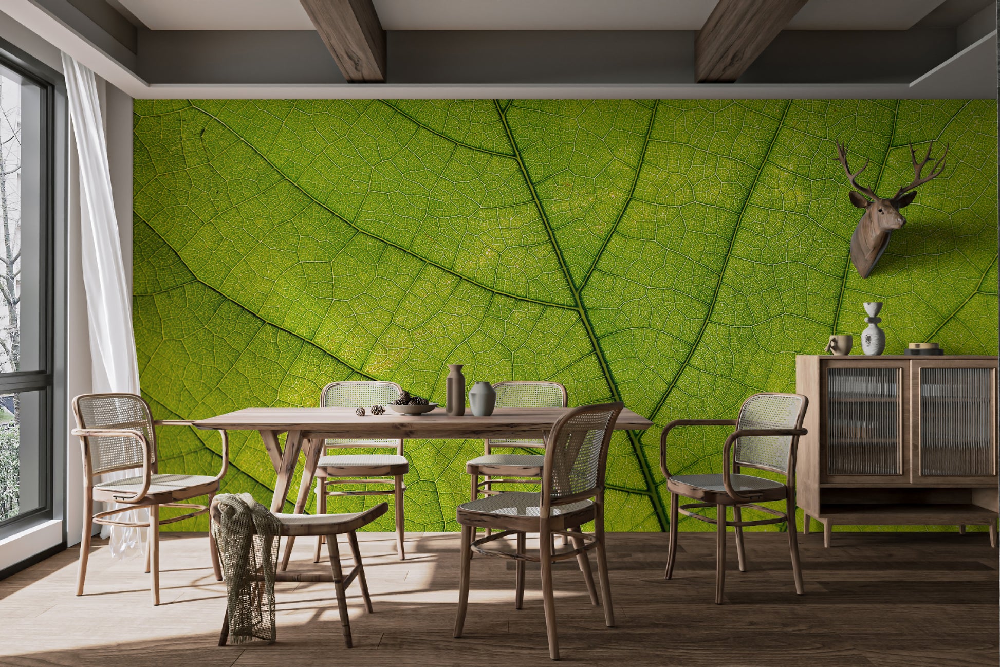 Vibrant green leaf wall background
