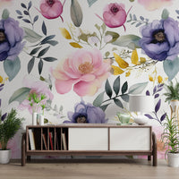 Subtle watercolor bloom wall mural
