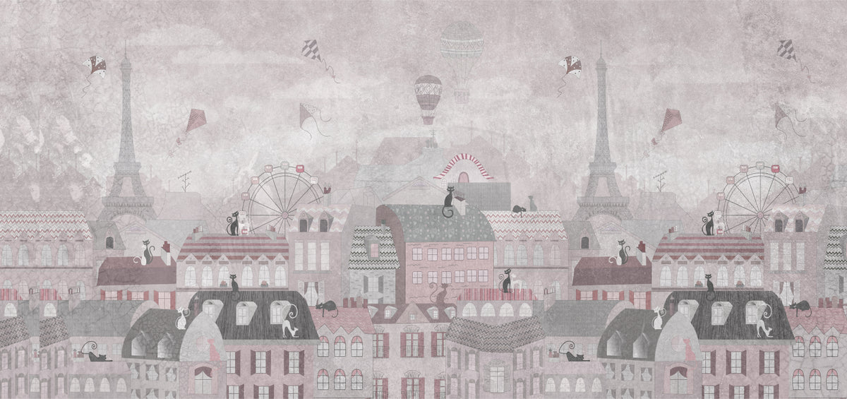 Eiffel Tower and  Cats Wall Mural in your room