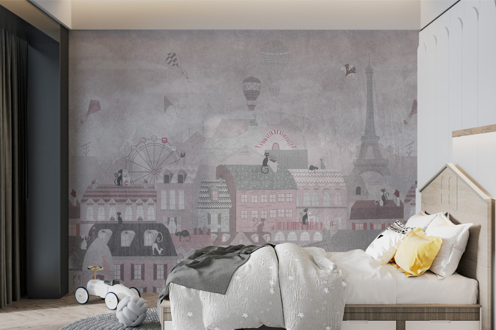 Eiffel Tower and  Cats Wall Mural