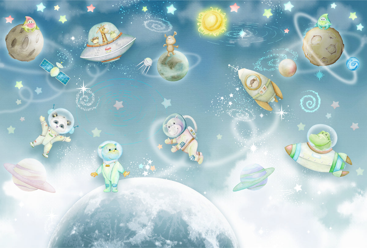 Playful Galaxy Adventure Wallpaper Mural in your room — zoomed