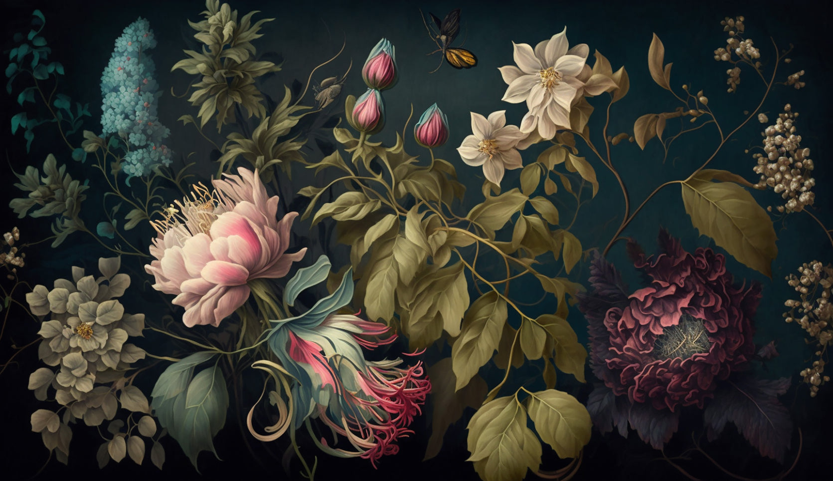 Botanical Floral Painting Wallpaper