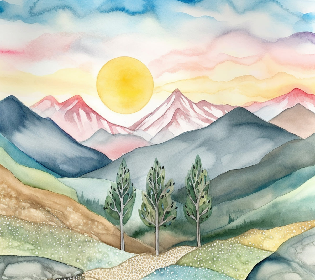 Playful Pastel Peaks Wallpaper in your room — zoomed