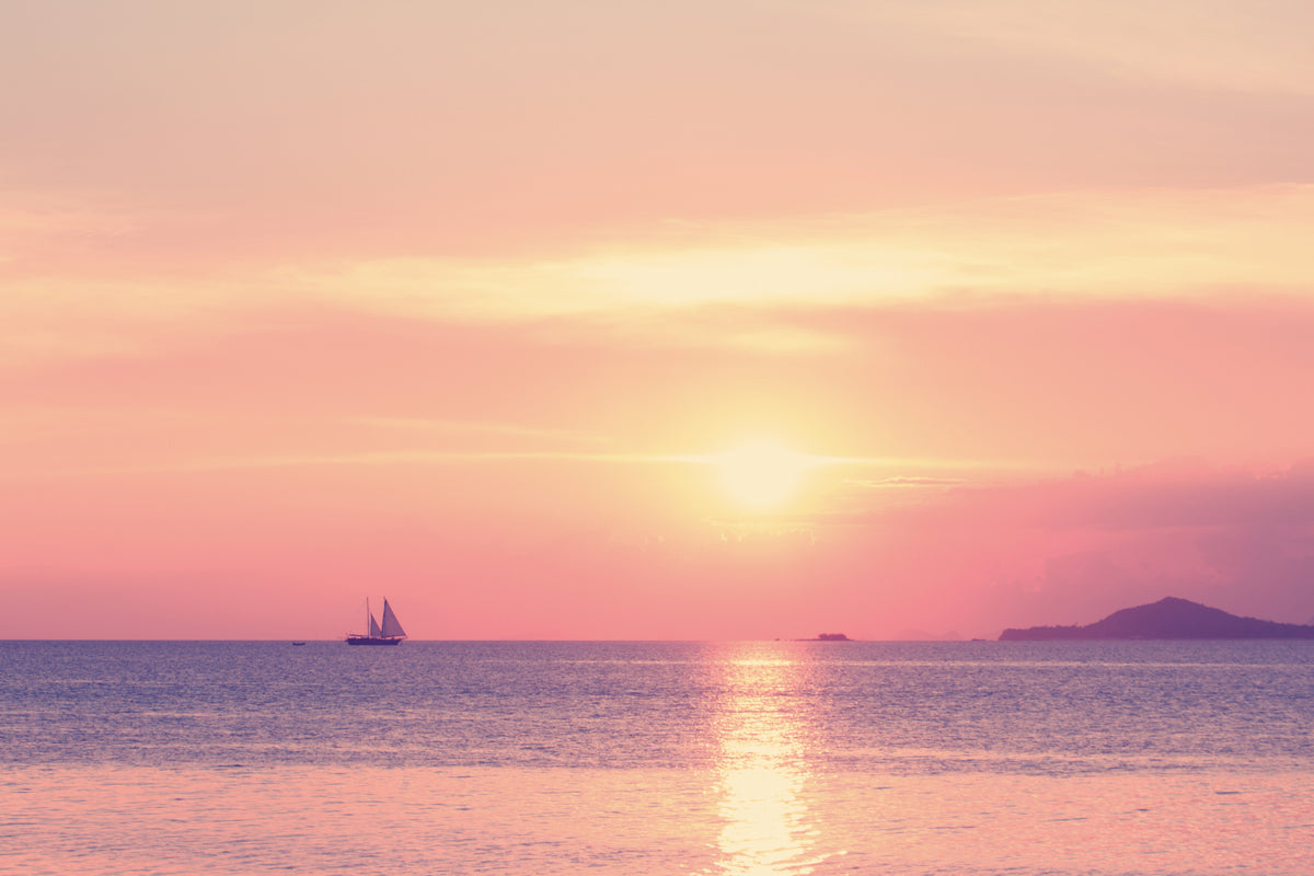 Pastel Sunset Ocean Wallpaper in your room — zoomed