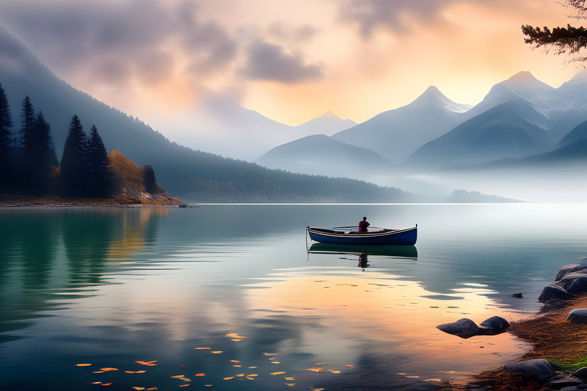 Emerald Lake Boat Reflection Wallpaper in your room — zoomed