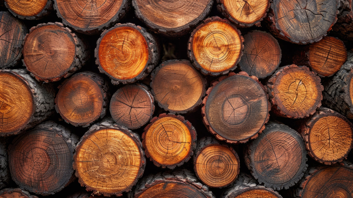 Rustic Stacked Wood Wallpaper in your room — zoomed