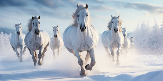 White Stallions in Snow Wallpaper