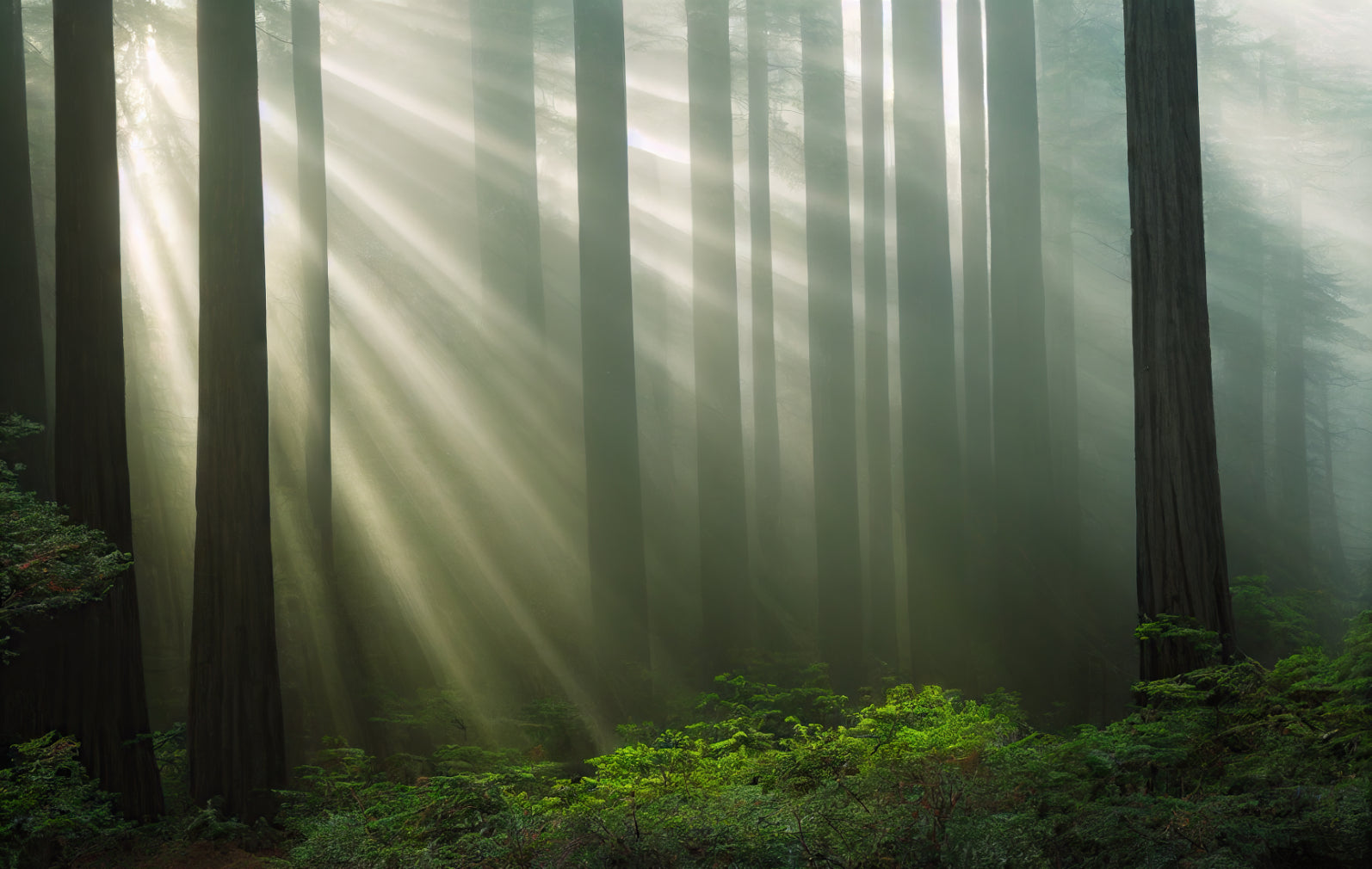 Misty Sunbeam Forest Wallpaper