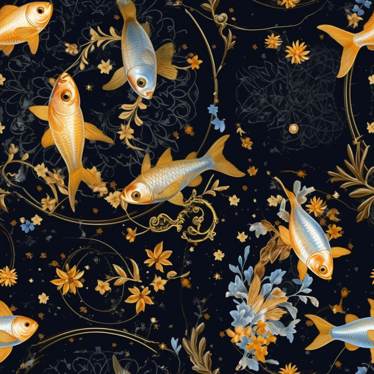 Luxury Goldfish Pattern Wallpaper