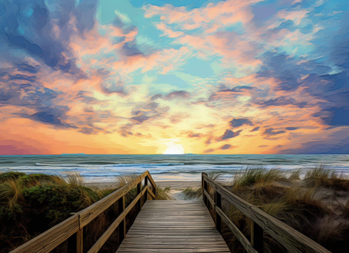 Beach Sunset Boardwalk Wallpaper in your room