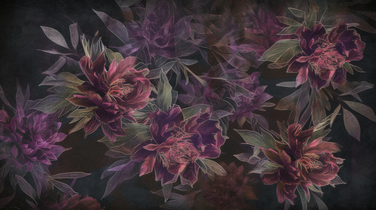 Dark Floral Botanical Wallpaper in your room — zoomed