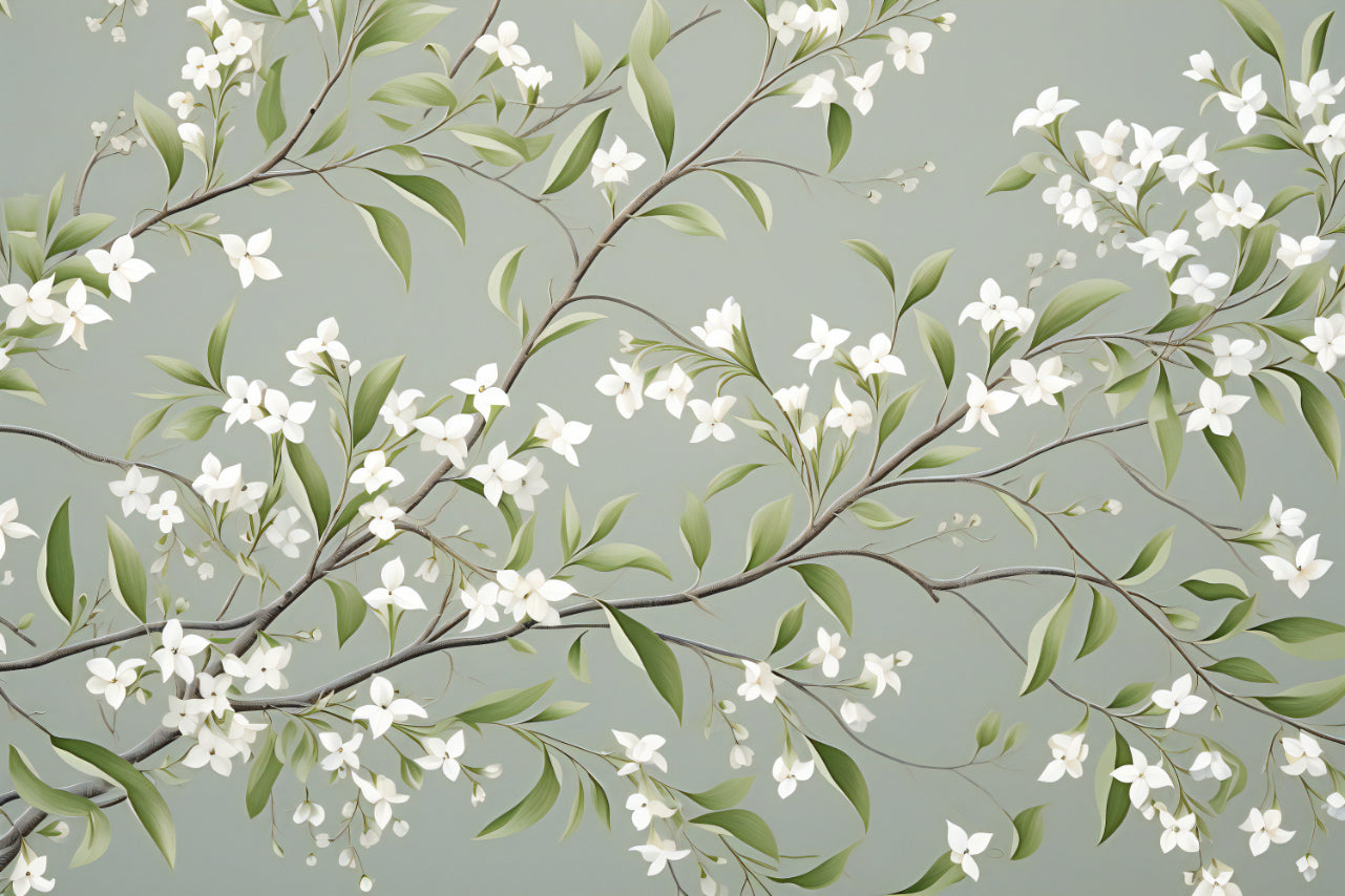 White Floral Branch Wallpaper