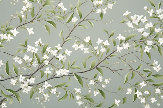 White Floral Branch Wallpaper