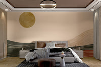 Boho abstract sunrise removable wallpaper with earthy hues
