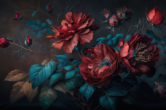 Moody Red Floral Wallpaper