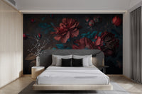 Hand-painted botanical wall mural in moody tones
