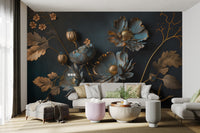 Luxury botanical wall mural with peony blossoms
