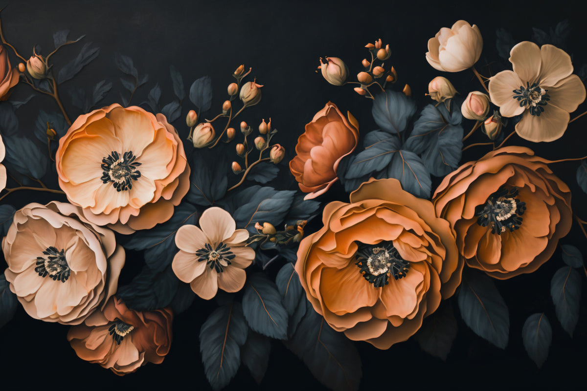 Vintage Peony Floral Wallpaper in your room — zoomed