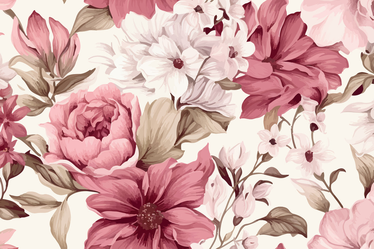 Vintage Pink Floral Wallpaper in your room — zoomed