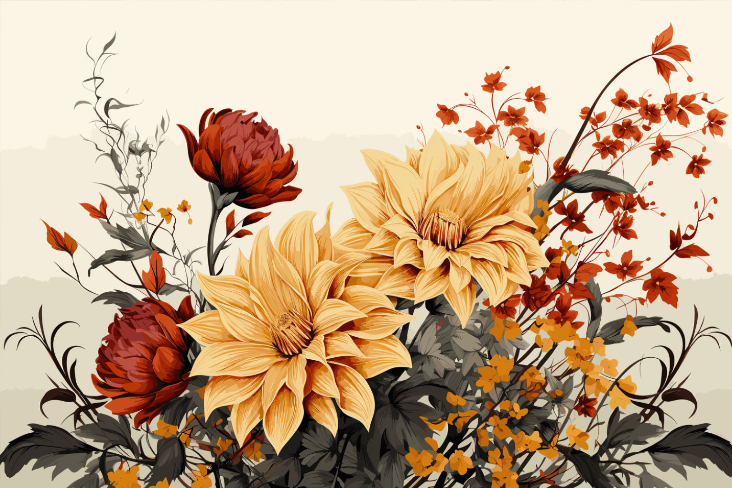Vintage Dahlia Floral Wall Art