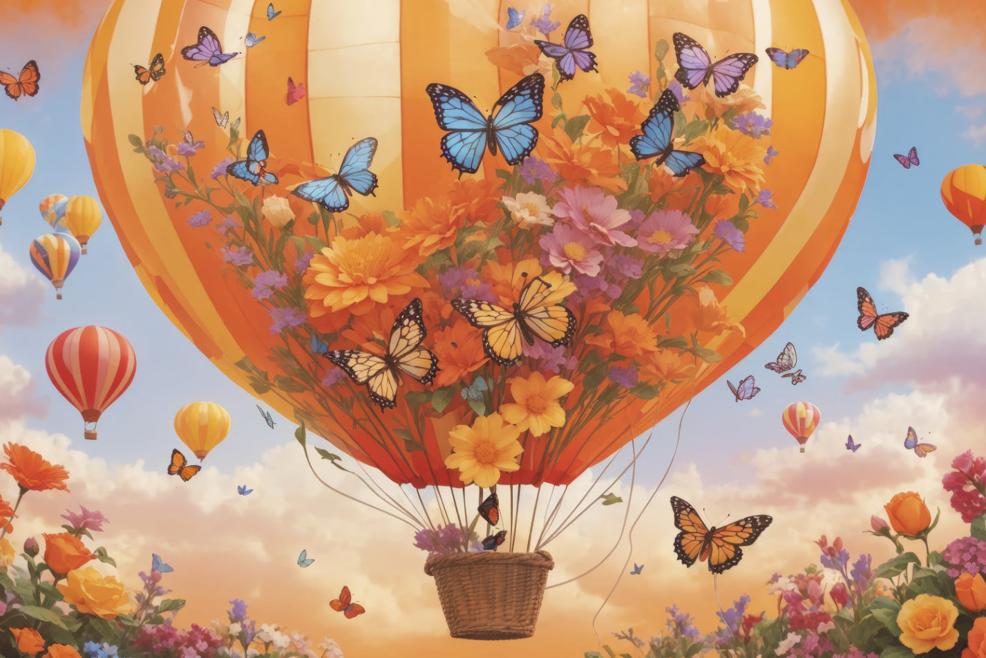 Floral Hot Air Balloon Wallpaper Mural