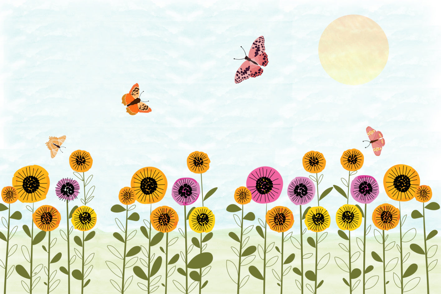 Whimsical Butterfly Floral Wallpaper